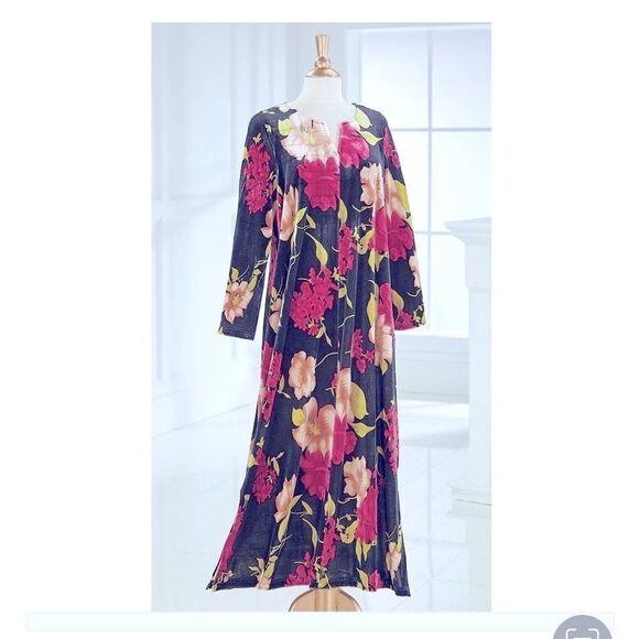 Vintage Expressions velour soft floral maxi dress - Picture 1 of 6